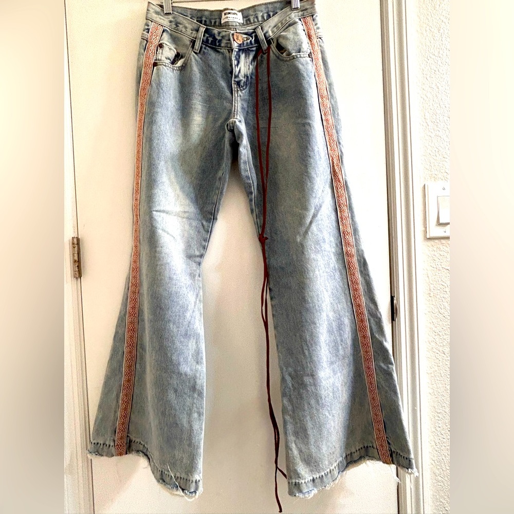 “ONE X ONE TEASPOON”WIDE LEGS JEANS/SIZE 25/MID-HIGH WAIST/SIDE STRIPE/COWGIRL